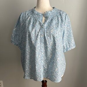 J. Crew Sky Blue Floral Button-Up Blouse